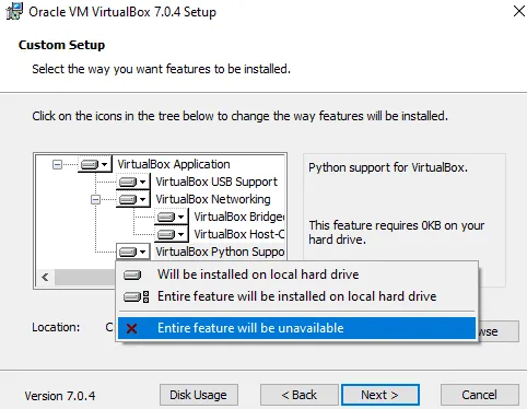 The Python option is at the bottom of the list